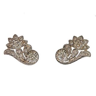 Mid Century 18k Gold Platinum  Diamond Earrings 