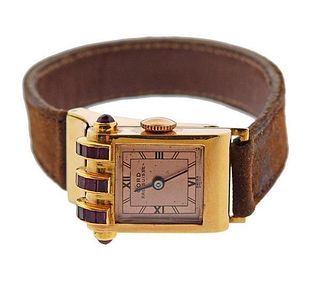 Retro Cord Fab Suisse 14k Gold Ruby Watch