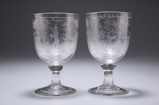 A PAIR OF 19TH CENTURY MARRIAGE GLASSES, each gob