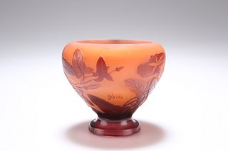 EMILE GALLE
 A CAMEO GLASS FOOTED VASE
 Acid etch