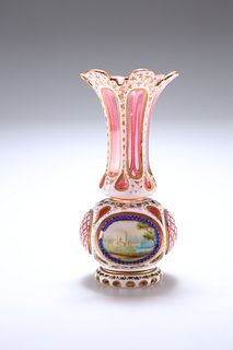 A BOHEMIAN OVERLAY GLASS VASE, 19TH CENTURY
 With