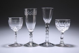 FOUR FACET-STEM GLASSES
 Including an ale with sw