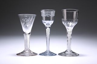 THREE 18TH CENTURY WINE GLASSES
 The first with o