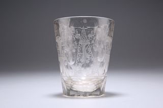 A 19TH CENTURY ACID-ETCHED AND CUT-GLASS BEAKER
 