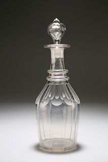 A CUT-GLASS DECANTER WITH DOUBLE RING NECK, MID 1