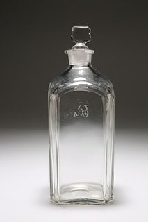 A SQUARE CUT-GLASS DECANTER, LATE 18th CENTURY
 W