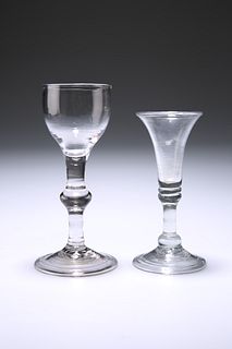 TWO CORDIAL GLASSES
 Circa 1740
 The first with t