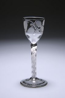 AN ENGRAVED OPAQUE TWIST WINE GLASS OF JACOBITE I