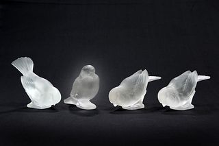 LALIQUE
 "MOINEAU"
 FOUR FROSTED GLASS PAPERWEIGH