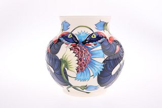 A MOORCROFT POTTERY TRIAL VASE
 Of shouldered ovo