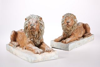 A PAIR OF COMPOSITION MODELS OF RECUMBENT LIONS, 