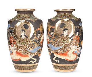 A LARGE PAIR OF JAPANESE SATSUMA VASES, of should