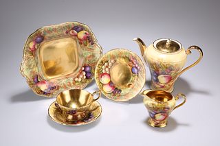 AN AYNSLEY FRUIT DECORATED COFFEE SERVICE, signed