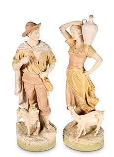 A LARGE PAIR OF ROYAL DUX FIGURES, modelled as a 