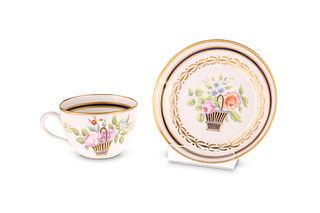 A NEW HALL CUP AND SAUCER, CIRCA 1800
 Decorated 