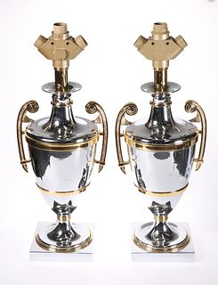 A LARGE PAIR OF LUMICA TWO-TONE METAL TABLE LAMPS