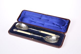 A FINE PAIR OF VICTORIAN IVORY-HANDLED SILVER-PLA