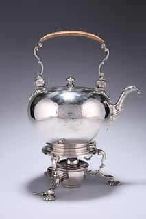 A GEORGE II SILVER KETTLE ON STAND, London 1748, 