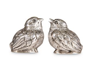 A PAIR OF EDWARDIAN SILVER NOVELTY SALT AND PEPPE