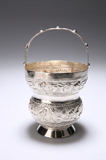 AN INDIAN SILVER VASE, of double ogee form with h