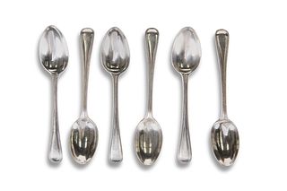 A SET OF SIX VICTORIAN SILVER TEA SPOONS, by Geor