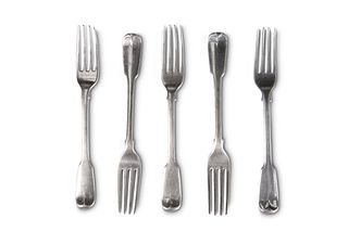A SET OF FIVE GEORGE III SILVER DESSERT FORKS, by