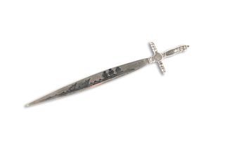 AN IRAQI SILVER AND NIELLO PAPER KNIFE, in the fo