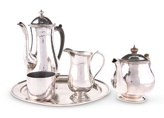 AN ELIZABETH II SILVER FIVE-PIECE TEA AND COFFEE 