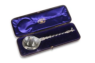 A CONTINENTAL 19TH CENTURY SILVER SPOON, the broa