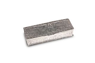 A CONTINENTAL SILVER SNUFF BOX, rectangular, the 