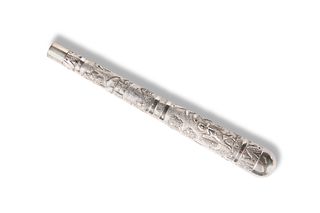 AN INDIAN SILVER PARASOL HANDLE, the heavy taperi