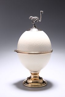 A HAND-MADE ITALIAN SILVER-MOUNTED OSTRICH EGG, b
