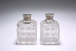 A PAIR OF VICTORIAN SCENT BOTTLES, the square cut