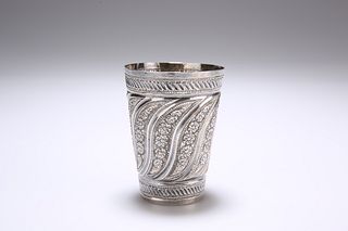 AN INDIAN SILVER BEAKER, 19TH CENTURY, tapering c