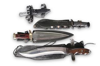 A GROUP OF FOUR MODERN KNIVES, in sheaths. Blade 