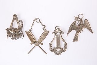 FOUR ANTIQUE SILVER-PLATED MASONIC LODGE RANK COL