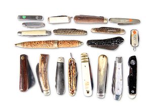A GROUP OF TWENTY ANTIQUE AND LATER POCKET KNIVES
