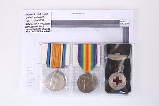 A WW1 MEDAL PAIR AND ASOUTH AFRICAN MINING RED CR