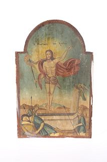 ICONOGRAPHY: A GREEK PAINTED WOODEN ICON, depicti
