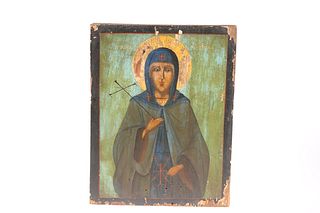 ICONOGRAPHY: A GREEK PAINTED WOODEN ICON, depicti
