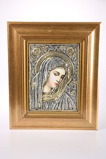 ICONOGRAPHY: A BYZANTINE STYLE SILVERED AND GILDE