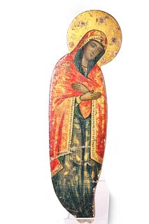 ICONOGRAPHY: A 19TH CENTURY PAINTED WOODEN ICON, 