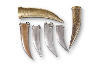 SIX MIDDLE EASTERN BRASS AND METAL DAGGER SHEATHS