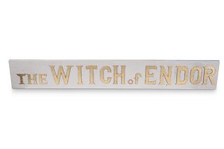 A PAINTED WOODEN SIGN, THE WITCH OF ENDOR, with r