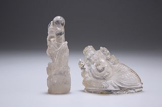 AN INDIAN ROCK CRYSTAL CARVING OF GANESH, 5.5cm h