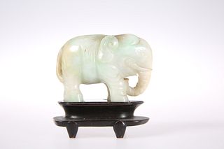 A CHINESE CARVED JADE MODEL OF AN ELEPHANT, proba