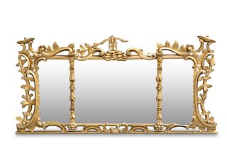 A 19TH CENTURY GILT-FRAMED OVERMANTEL MIRROR, mou