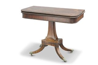 A REGENCY ROSEWOOD FOLDOVER CARD TABLE, the squar