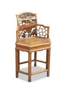 A SMALL CHINESE CARVED CHAIR, the crest carved wi
