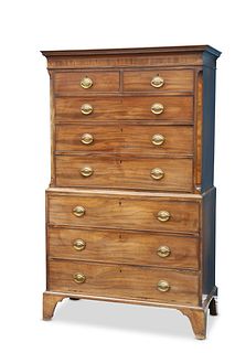 A GEORGE III MAHOGANY CHEST ON CHEST, the upper s